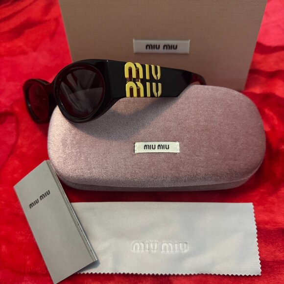 Miu Miu Black Sunglasses with Gold Logo – Chic Statement Vibes main image 5